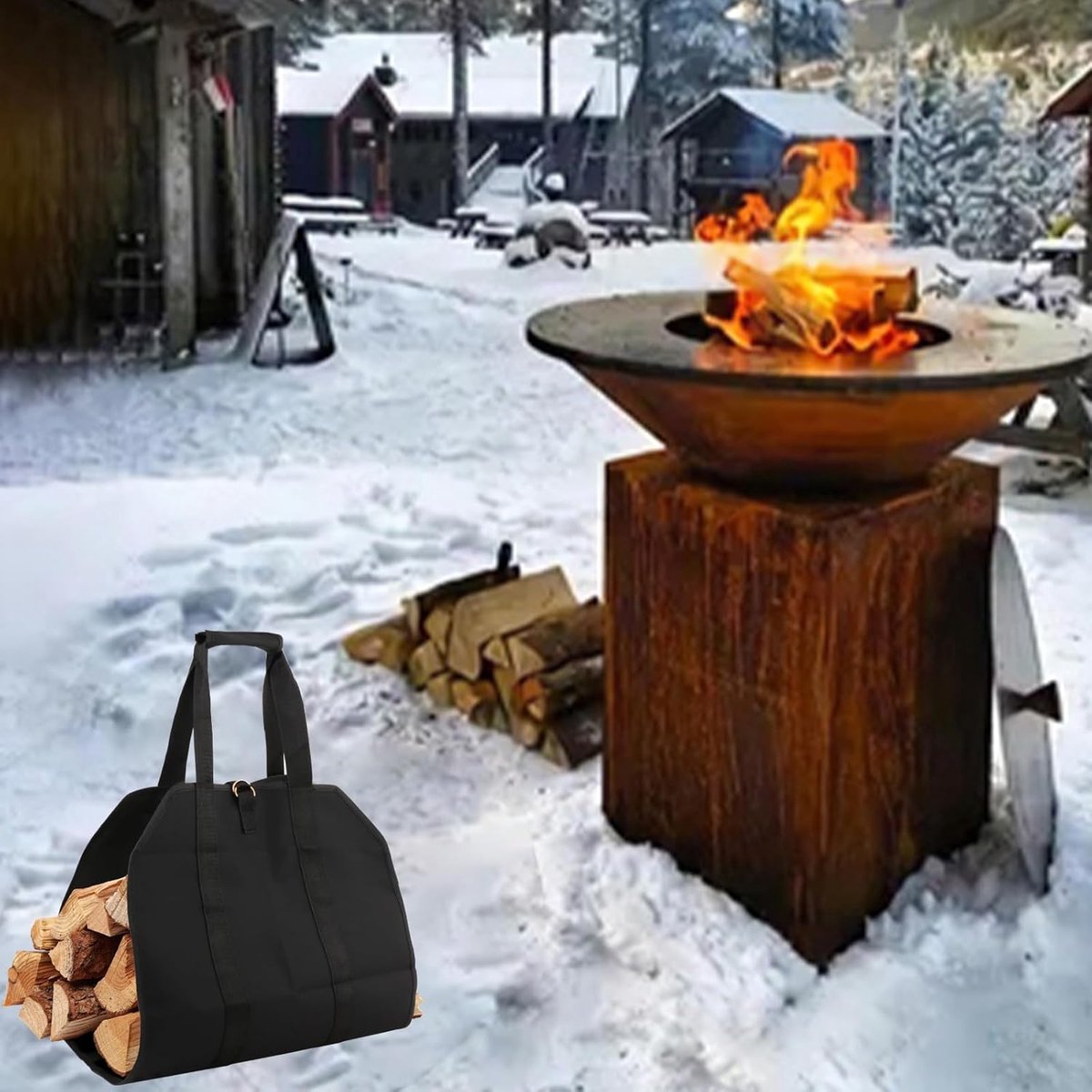Firewood bag - Firewood sack - Firewood bag - Firewood carrying bag - Firewood carrying bag - Outdoor camping wood bag - large waterproof carrying bag - with non-slip handles - storage bag - firewood storage - for wood stoves and camping - 46*98 cm - blac - Image 2
