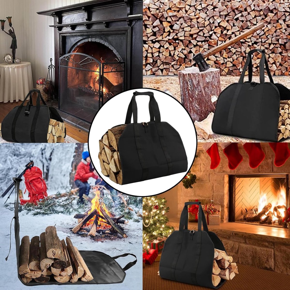 Firewood bag - Firewood sack - Firewood bag - Firewood carrying bag - Firewood carrying bag - Outdoor camping wood bag - large waterproof carrying bag - with non-slip handles - storage bag - firewood storage - for wood stoves and camping - 46*98 cm - blac - Image 4