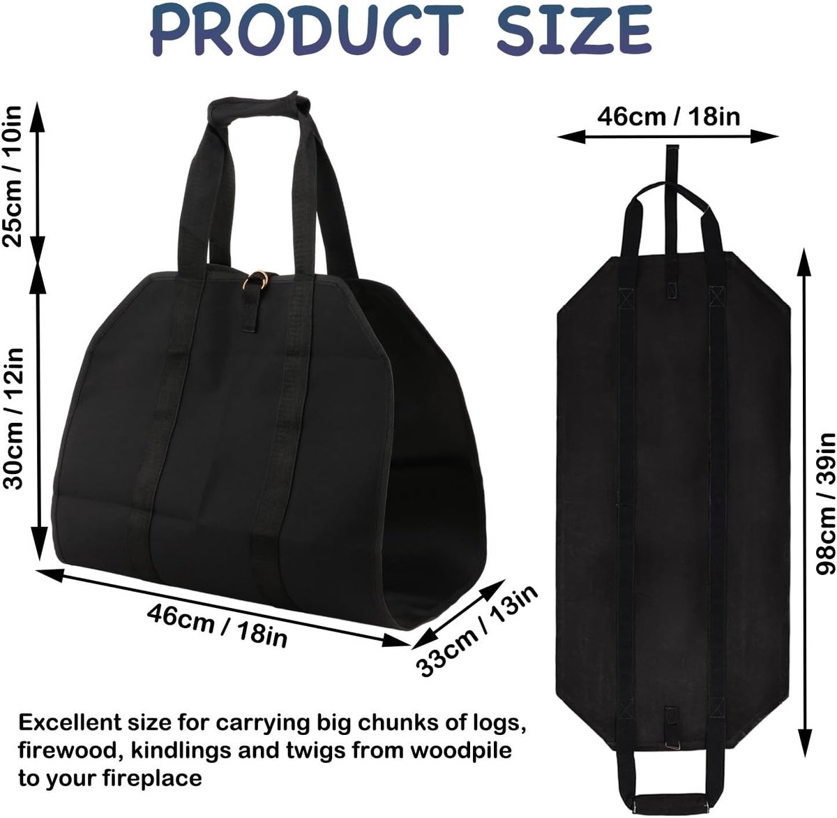 Firewood bag - Firewood sack - Firewood bag - Firewood carrying bag - Firewood carrying bag - Outdoor camping wood bag - large waterproof carrying bag - with non-slip handles - storage bag - firewood storage - for wood stoves and camping - 46*98 cm - blac - Image 5