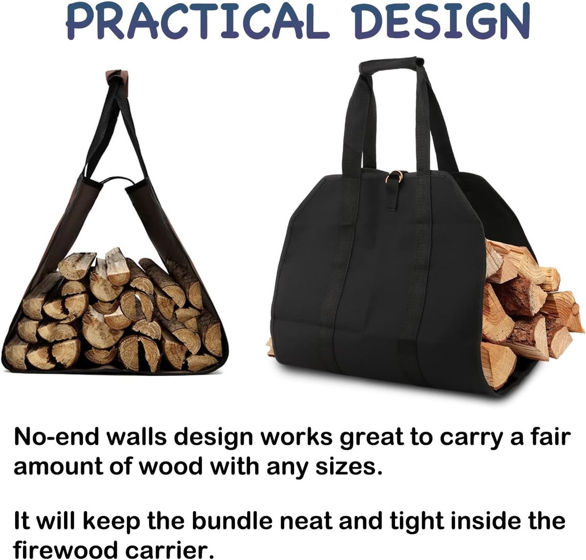 Firewood bag - Firewood sack - Firewood bag - Firewood carrying bag - Firewood carrying bag - Outdoor camping wood bag - large waterproof carrying bag - with non-slip handles - storage bag - firewood storage - for wood stoves and camping - 46*98 cm - blac - Image 6