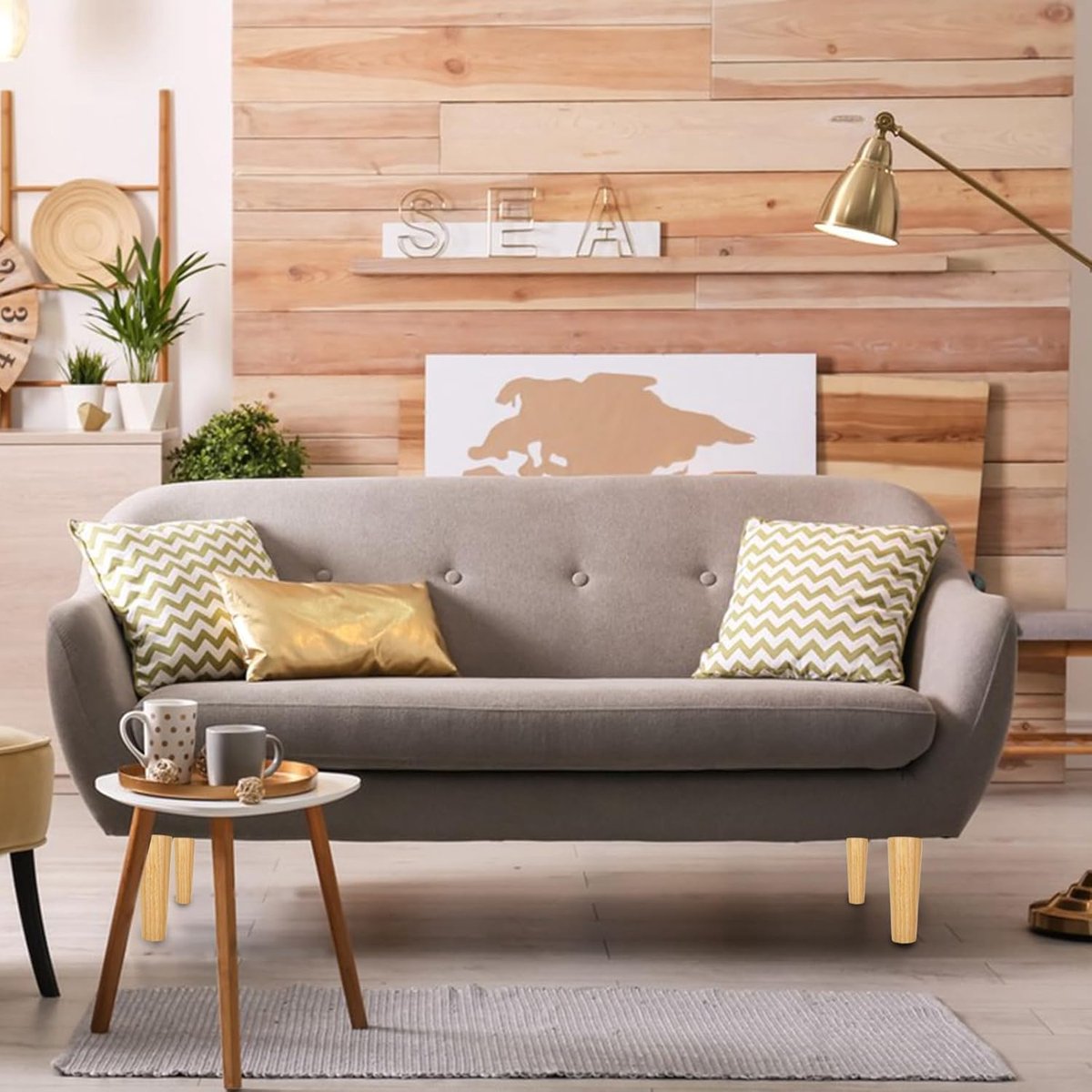 4 pieces - 15 cm - Furniture legs - Table legs - wooden furniture legs - solid tapered wooden table legs - replacement sofa legs - with screws and anti-slip protector - for TV cabinet, wardrobe, sofa, armchair, bed - brown - Image 4