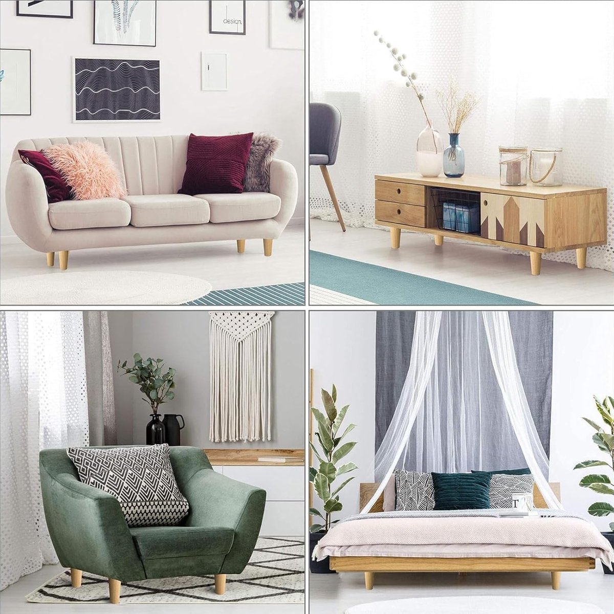 4 pieces - 15 cm - Furniture legs - Table legs - wooden furniture legs - solid tapered wooden table legs - replacement sofa legs - with screws and anti-slip protector - for TV cabinet, wardrobe, sofa, armchair, bed - brown - Image 5