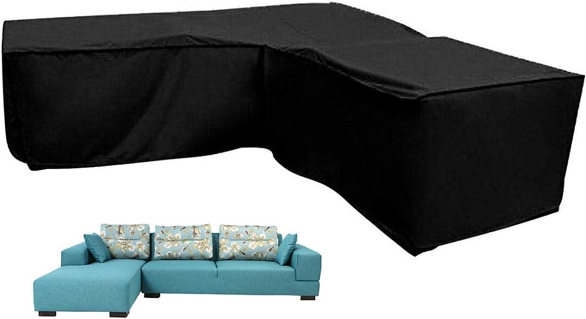 L-shaped garden bench cover - Garden furniture cover - L-shaped garden furniture protective cover with drawstrings at the bottom - Protective cover for L-shaped lounge set - Weatherproof - 210D L-shaped garden furniture tarpaulin - Black - 286 × 222 × 82c - Image 1