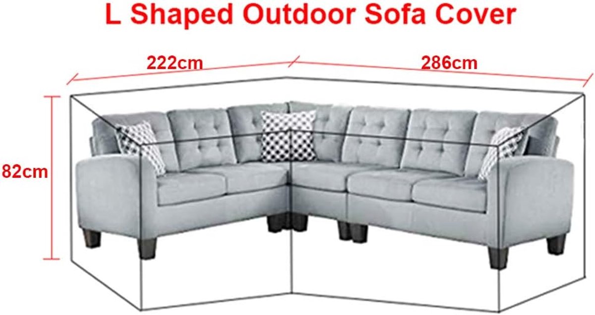 L-shaped garden bench cover - Garden furniture cover - L-shaped garden furniture protective cover with drawstrings at the bottom - Protective cover for L-shaped lounge set - Weatherproof - 210D L-shaped garden furniture tarpaulin - Black - 286 × 222 × 82c - Image 6