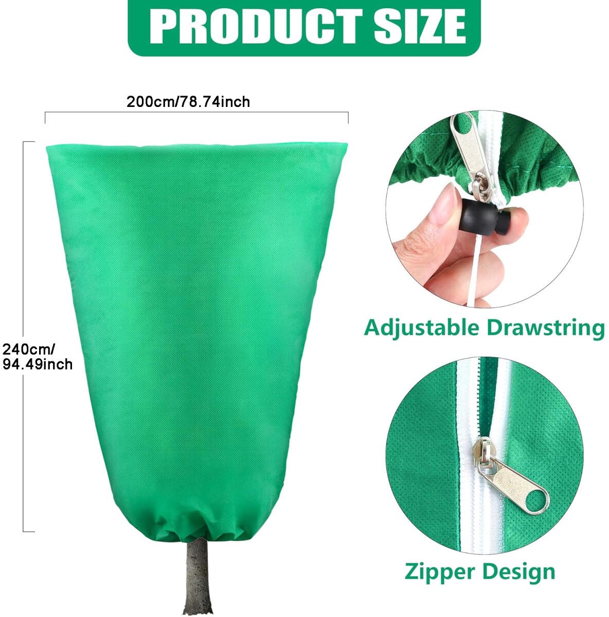 Plant Cover - 1 piece - 240*200cm - Frost Protection Plant Cover - Winter Cover - Potted Plant Bag - Frost Cloth - Plant Frost Cover - Winter Protection Bag for Plants - Winter Plant Covers - with zipper and drawstring - for outdoor plants, potted fruit t - Image 5