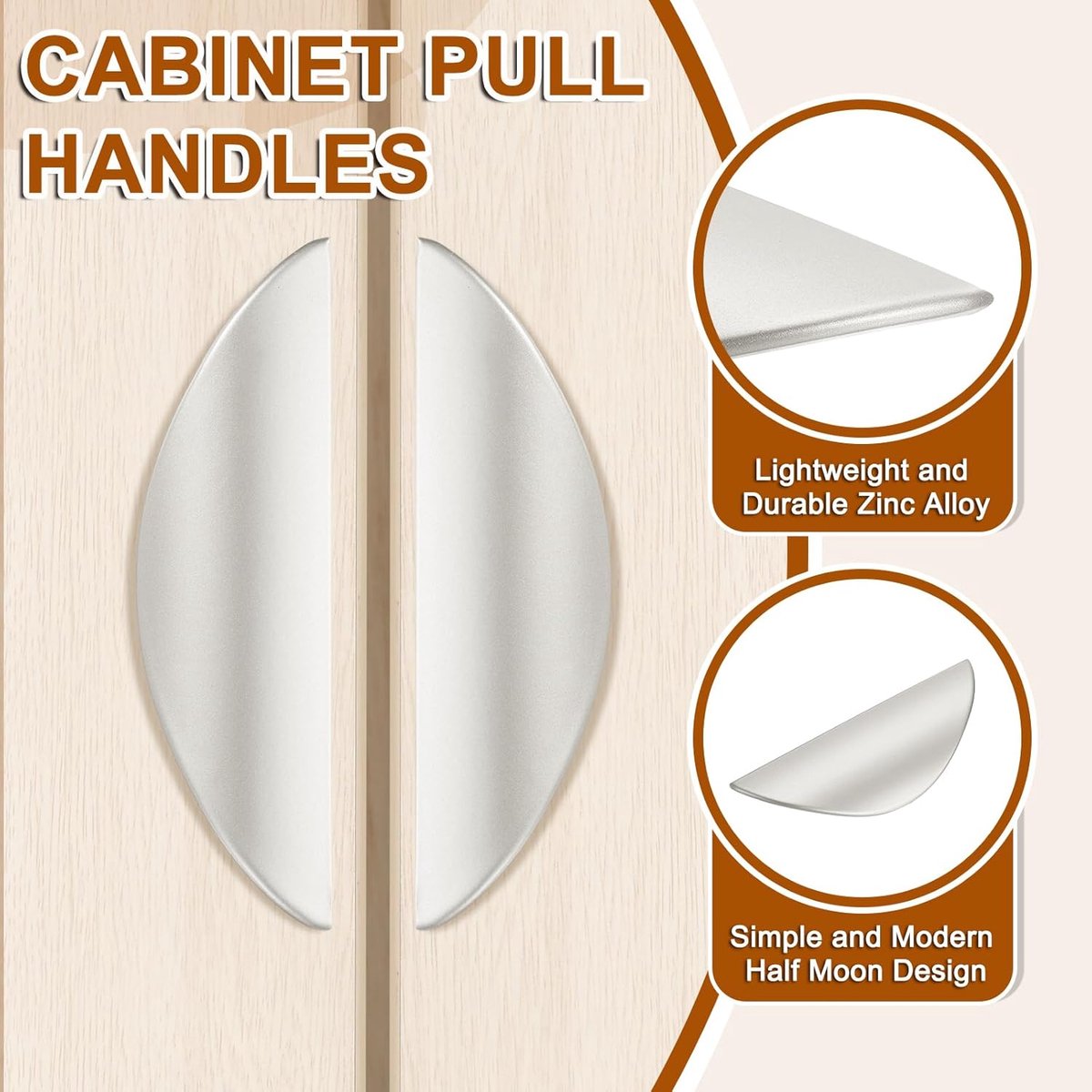2 pieces - cabinet handles - door handle - half-moon cabinet handle - hole spacing 32 mm - drawer handles - concealed zinc alloy handles - zinc alloy cabinet handles - furniture accessories - with screws - for kitchen cabinet, chest of drawers, hardware - - Image 4