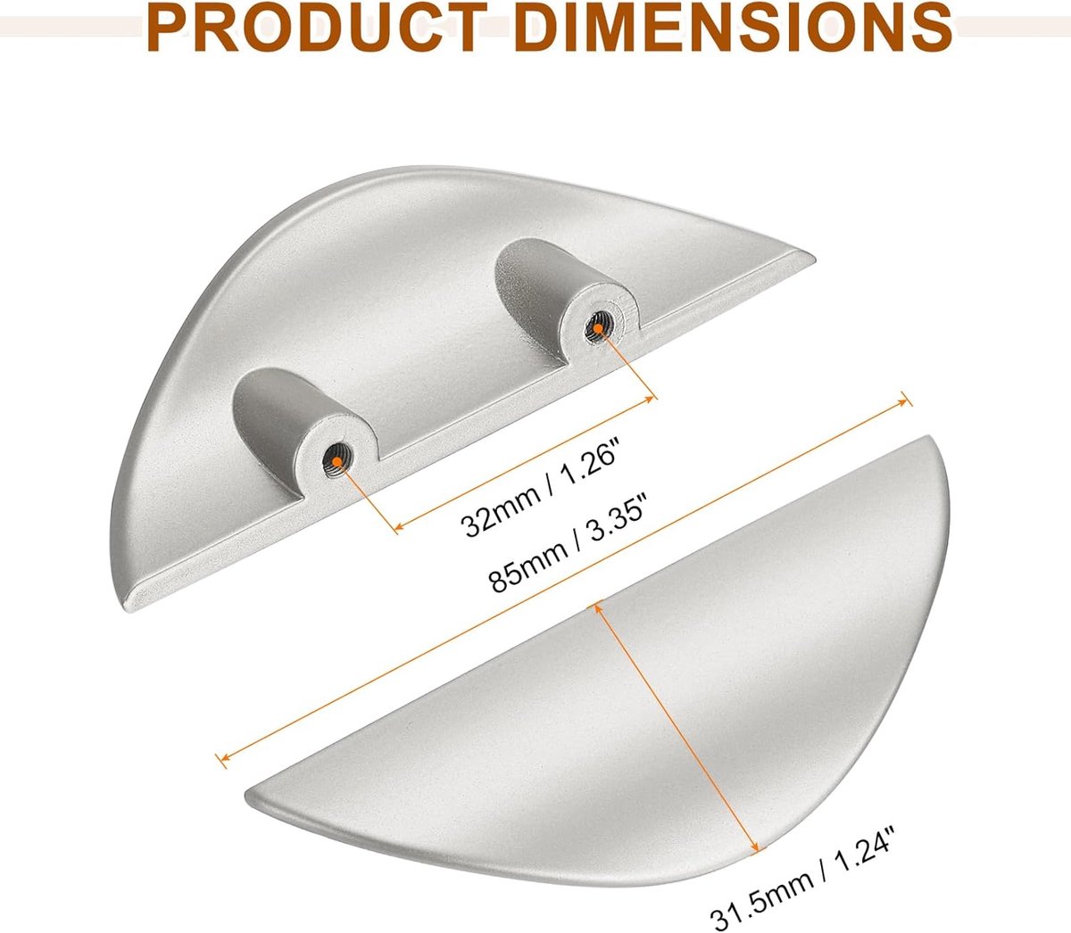 2 pieces - cabinet handles - door handle - half-moon cabinet handle - hole spacing 32 mm - drawer handles - concealed zinc alloy handles - zinc alloy cabinet handles - furniture accessories - with screws - for kitchen cabinet, chest of drawers, hardware - - Image 5