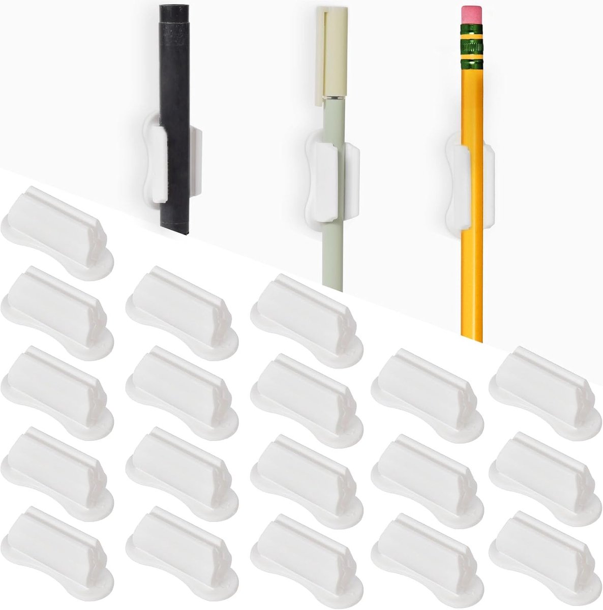22 pieces - pen holder - pen holder for desk - self-adhesive silicone pen holder - for clipboard mounting in classroom - highlighter holder - pencil holder - for desk, classroom, office accessories - white - 2*4.7 cm - Image 1