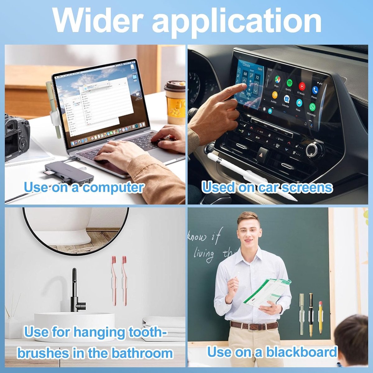 22 pieces - pen holder - pen holder for desk - self-adhesive silicone pen holder - for clipboard mounting in classroom - highlighter holder - pencil holder - for desk, classroom, office accessories - white - 2*4.7 cm - Image 3