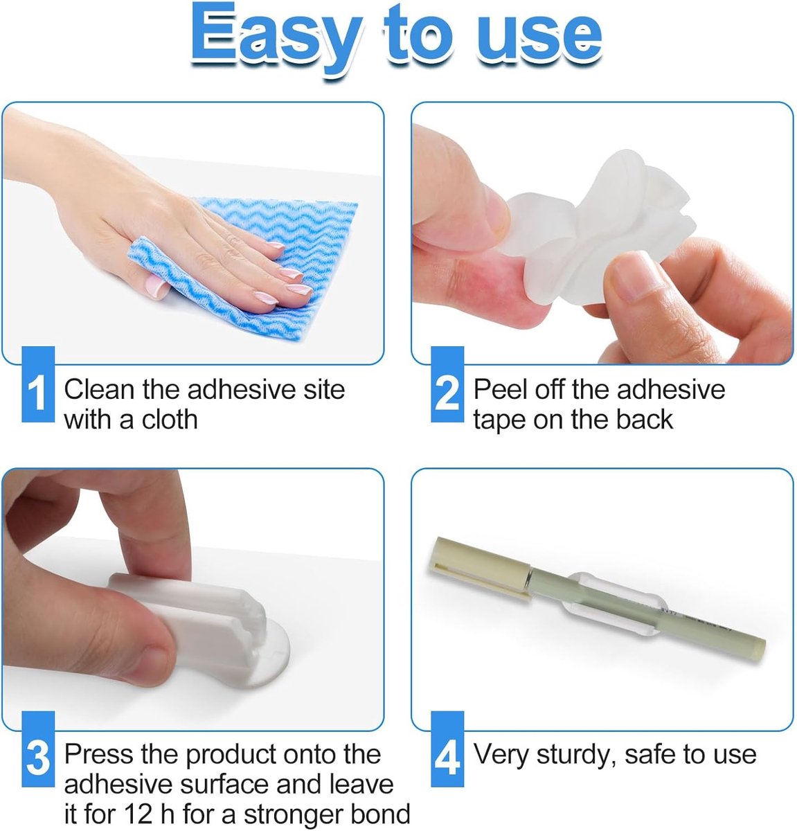 22 pieces - pen holder - pen holder for desk - self-adhesive silicone pen holder - for clipboard mounting in classroom - highlighter holder - pencil holder - for desk, classroom, office accessories - white - 2*4.7 cm - Image 6