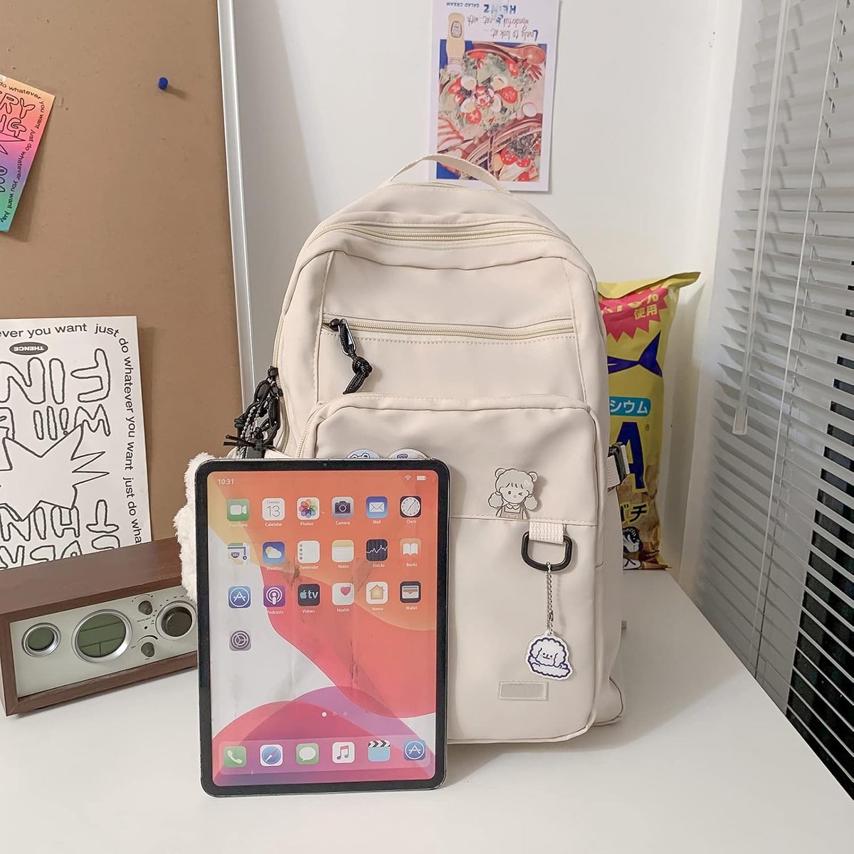 backpack - backpack for girl - Waterproof Girl Backpack - School backpack - boys' backpack - women's backpack - lightweight school bag - School bag - Girls' School Student School Bag - Backpacks - Teenagers - Large capacity school backpacks - White - Image 5