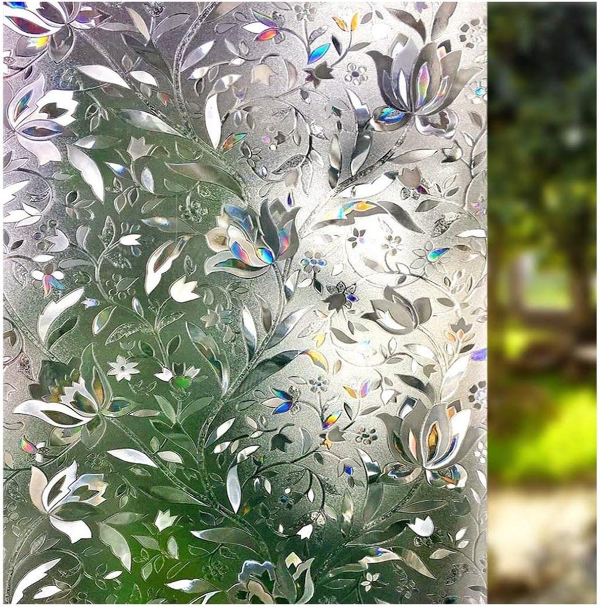 Window Film - Self-Adhesive Window Film - Stained Glass - Privacy Film - Frosted Glass - Rainbow Flowers - Sun Protection & Insulating - Privacy - 45 x 200 cm - Image 1