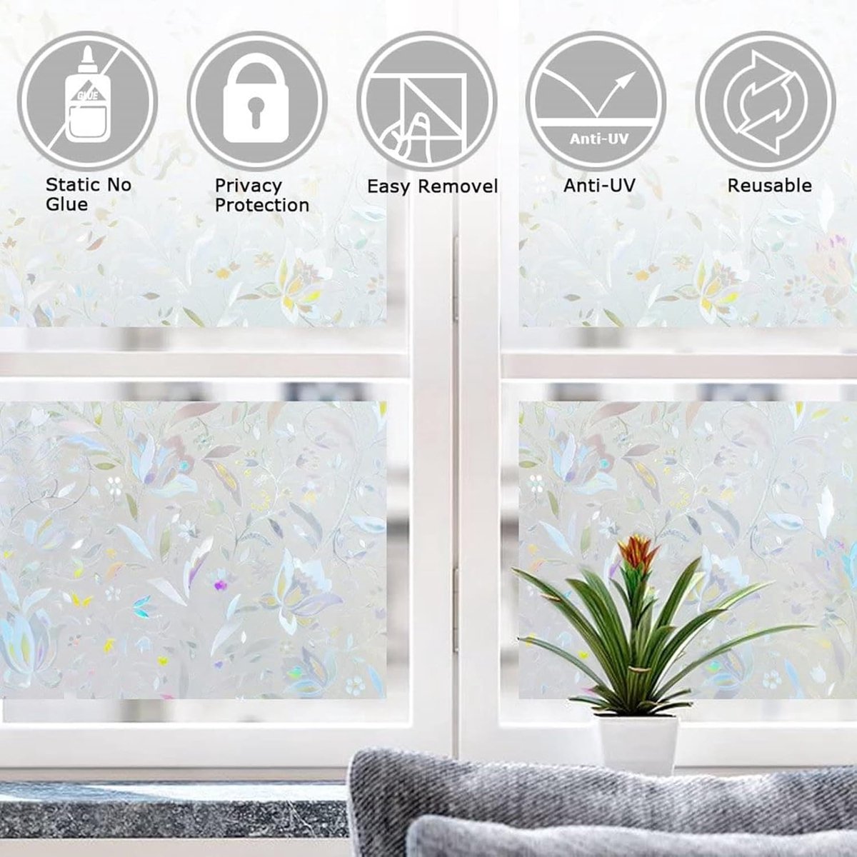 Window Film - Self-Adhesive Window Film - Stained Glass - Privacy Film - Frosted Glass - Rainbow Flowers - Sun Protection & Insulating - Privacy - 45 x 200 cm - Image 3