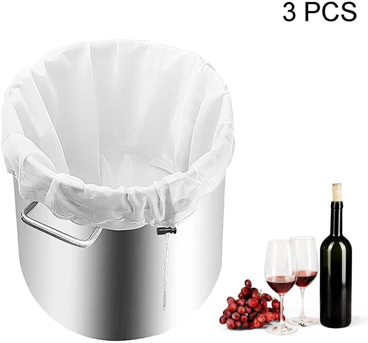 3 pieces - Filter bags - Brew filter bags - Brew bags - Filter Mesh Bags - Strainer cloth - Drawstring filter bags - Fine mesh sieve bags - Reusable - Fine mesh filter wine bag - Beer press - With fine mesh sieve and drawstring closure - 46*40 cm - Image 1