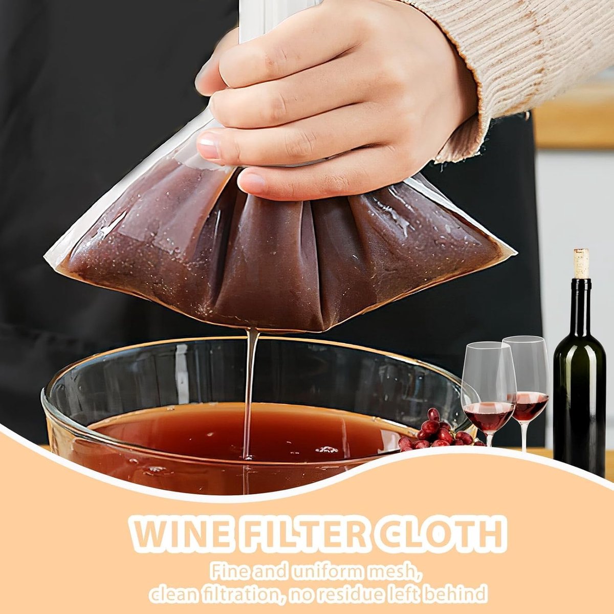 3 pieces - Filter bags - Brew filter bags - Brew bags - Filter Mesh Bags - Strainer cloth - Drawstring filter bags - Fine mesh sieve bags - Reusable - Fine mesh filter wine bag - Beer press - With fine mesh sieve and drawstring closure - 46*40 cm - Image 2
