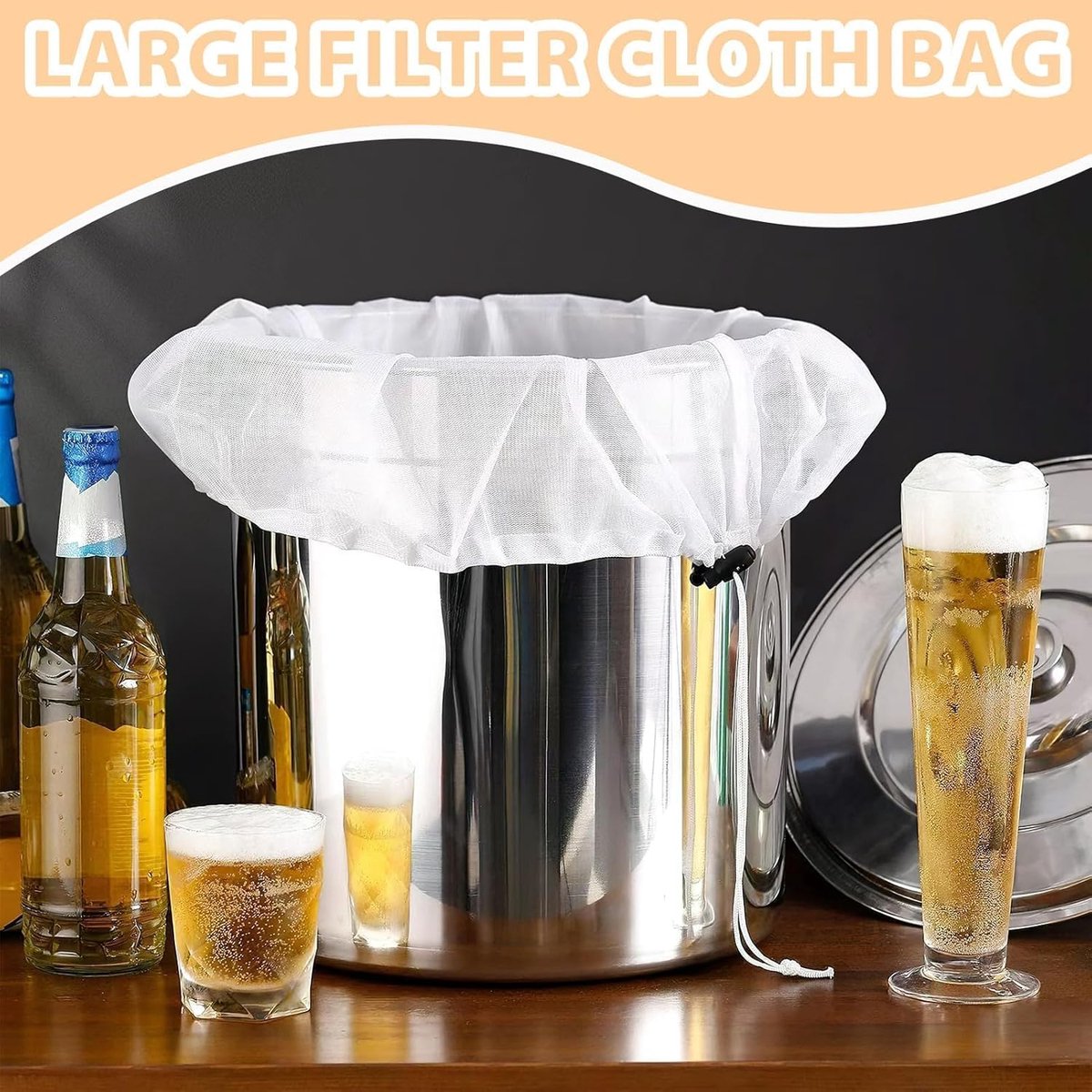 3 pieces - Filter bags - Brew filter bags - Brew bags - Filter Mesh Bags - Strainer cloth - Drawstring filter bags - Fine mesh sieve bags - Reusable - Fine mesh filter wine bag - Beer press - With fine mesh sieve and drawstring closure - 46*40 cm - Image 3
