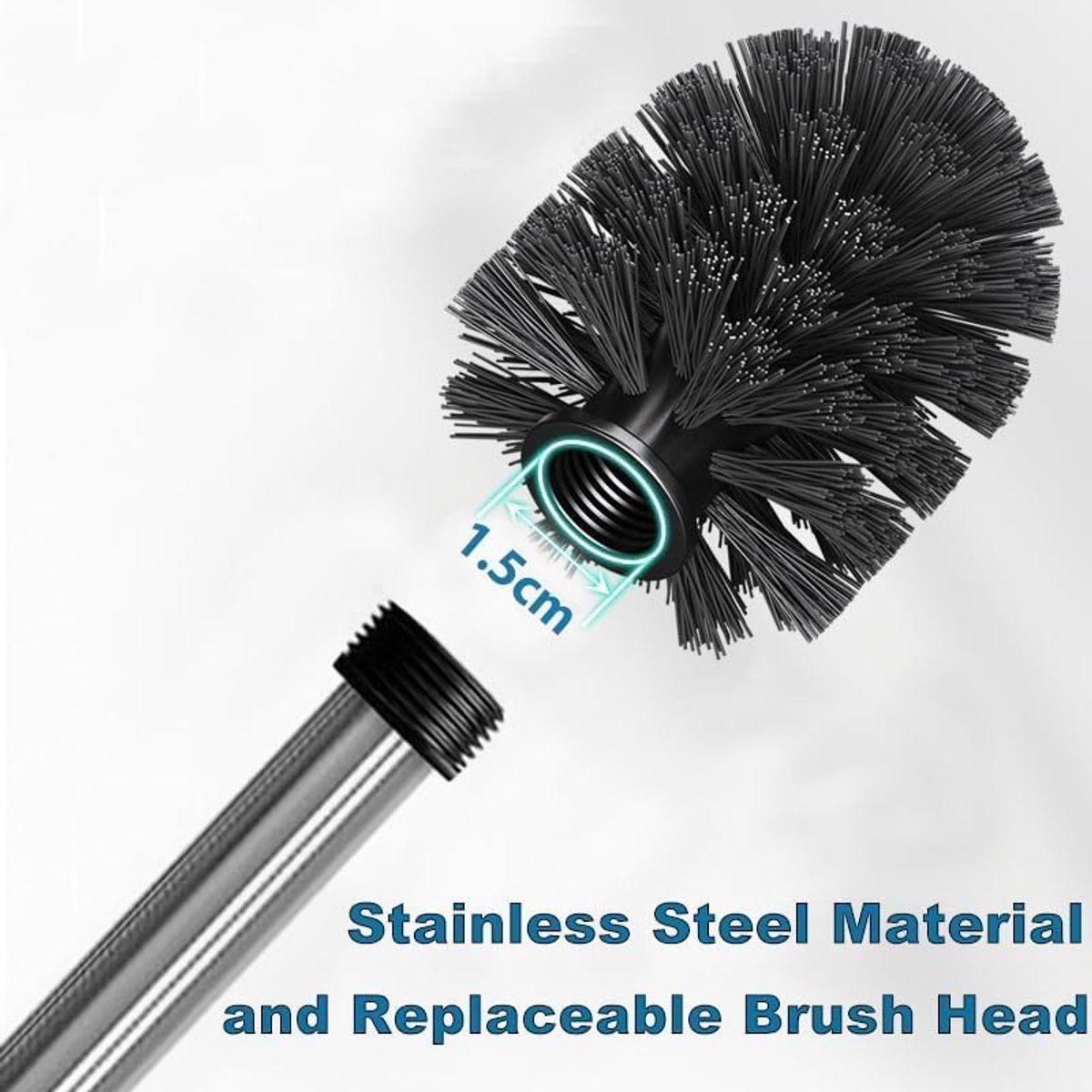 2 pieces - Toilet brush - Stainless steel toilet brush - With screw head - WC brush - Toilet brush - With handle - Stainless steel handle - Universal - Replacement toilet brushes - The brush heads are individually replaceable - Black - Image 4