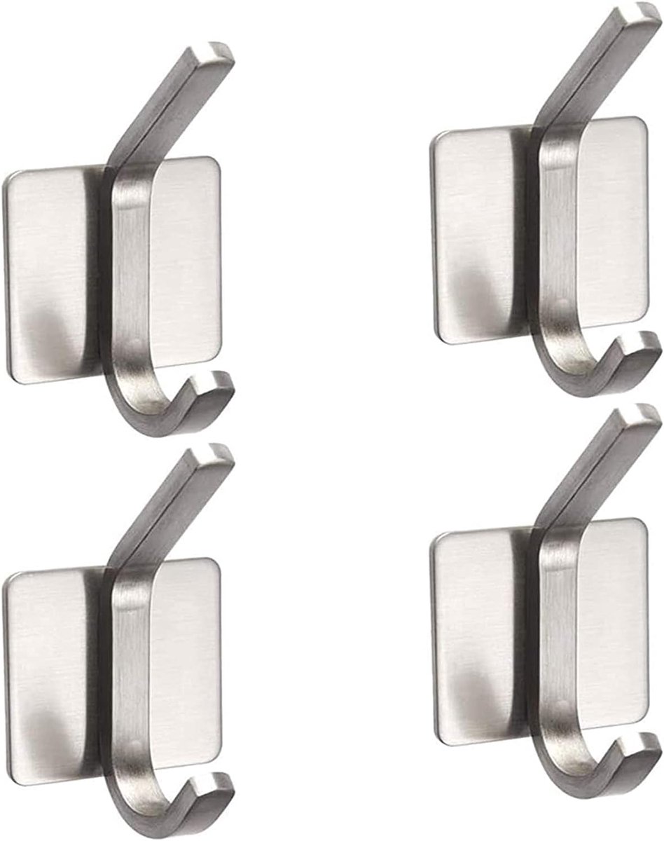 4 pieces - 8*4.5*3.5 cm - Stainless steel hook - self-adhesive towel hooks - Towel hook - Self-adhesive hook - Square hook - adhesive hooks - adhesive wall hooks - towel hooks - for bathroom, kitchen, home and office - silver - Image 1