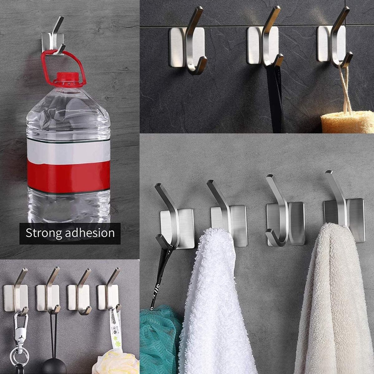 4 pieces - 8*4.5*3.5 cm - Stainless steel hook - self-adhesive towel hooks - Towel hook - Self-adhesive hook - Square hook - adhesive hooks - adhesive wall hooks - towel hooks - for bathroom, kitchen, home and office - silver - Image 2