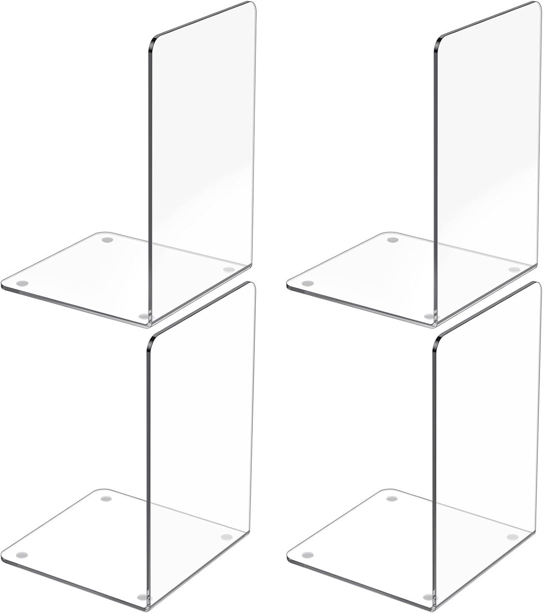 4 Pieces Bookends - bookends - Transparent Book Stand - Book Holder - Shelf Organizer - Book Support - Bookshelf - Magazine Holder Book Support - Reading Tray - Magazine Rack - for library, office, school - Transparent - Image 1