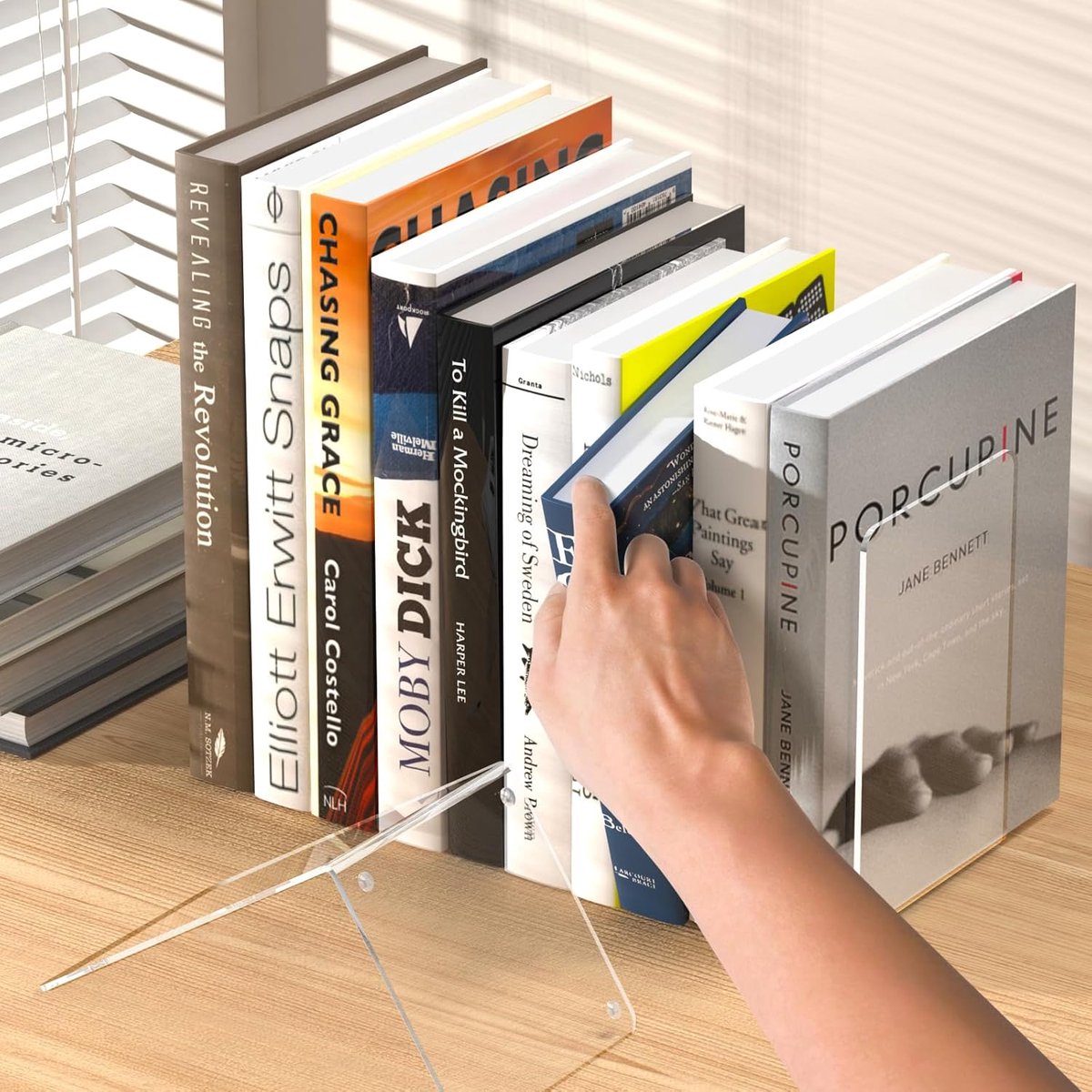 4 Pieces Bookends - bookends - Transparent Book Stand - Book Holder - Shelf Organizer - Book Support - Bookshelf - Magazine Holder Book Support - Reading Tray - Magazine Rack - for library, office, school - Transparent - Image 3