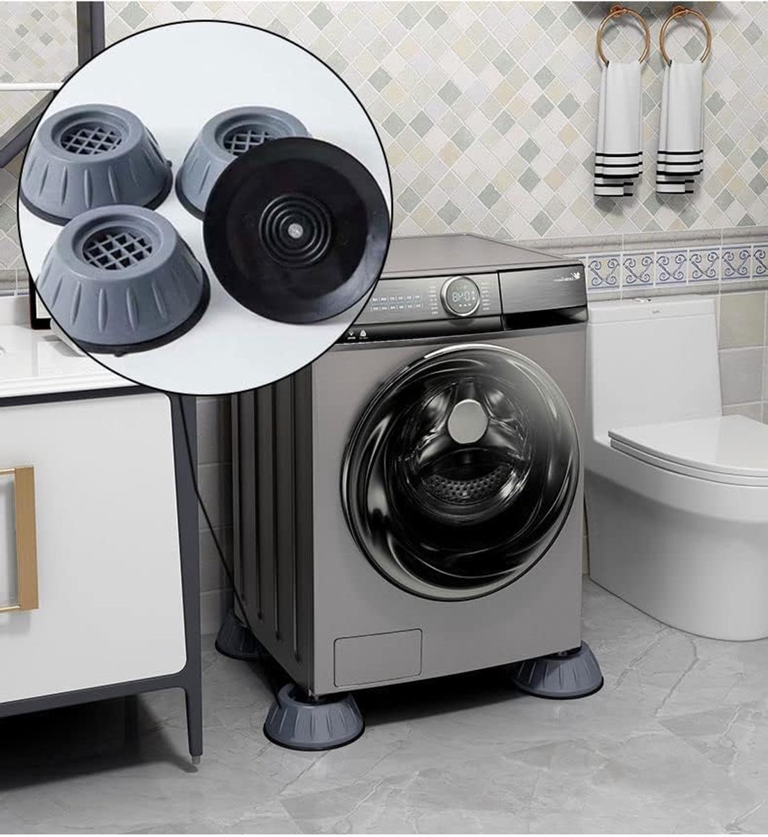 4 Pieces Vibration Washing Machine Feet - Shock Absorbers - Rubber Feet - Washing Machine Shock Absorbers - Non-slip and Quiet - Washing Machine Stand - Suitable for Washing Machine Stands - Washing Machine and Dryer Feet - Image 2