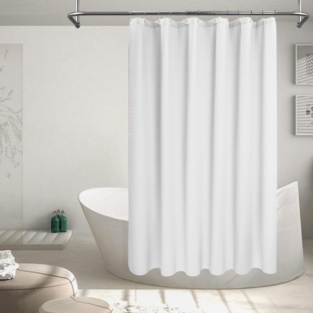 Waffle Weave Shower Curtain - Shower Curtain - Window Curtain - Fabric shower curtain for bathroom - Raised fabric - Waterproof - Washable - Suitable for bathroom, bedroom - White - 150 × 180 CM - Image 1