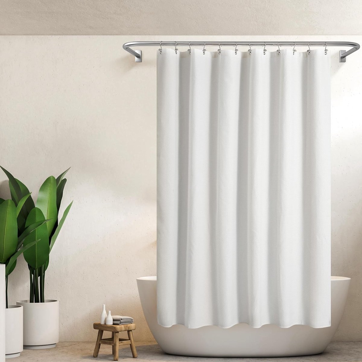 Waffle Weave Shower Curtain - Shower Curtain - Window Curtain - Fabric shower curtain for bathroom - Raised fabric - Waterproof - Washable - Suitable for bathroom, bedroom - White - 150 × 180 CM - Image 2