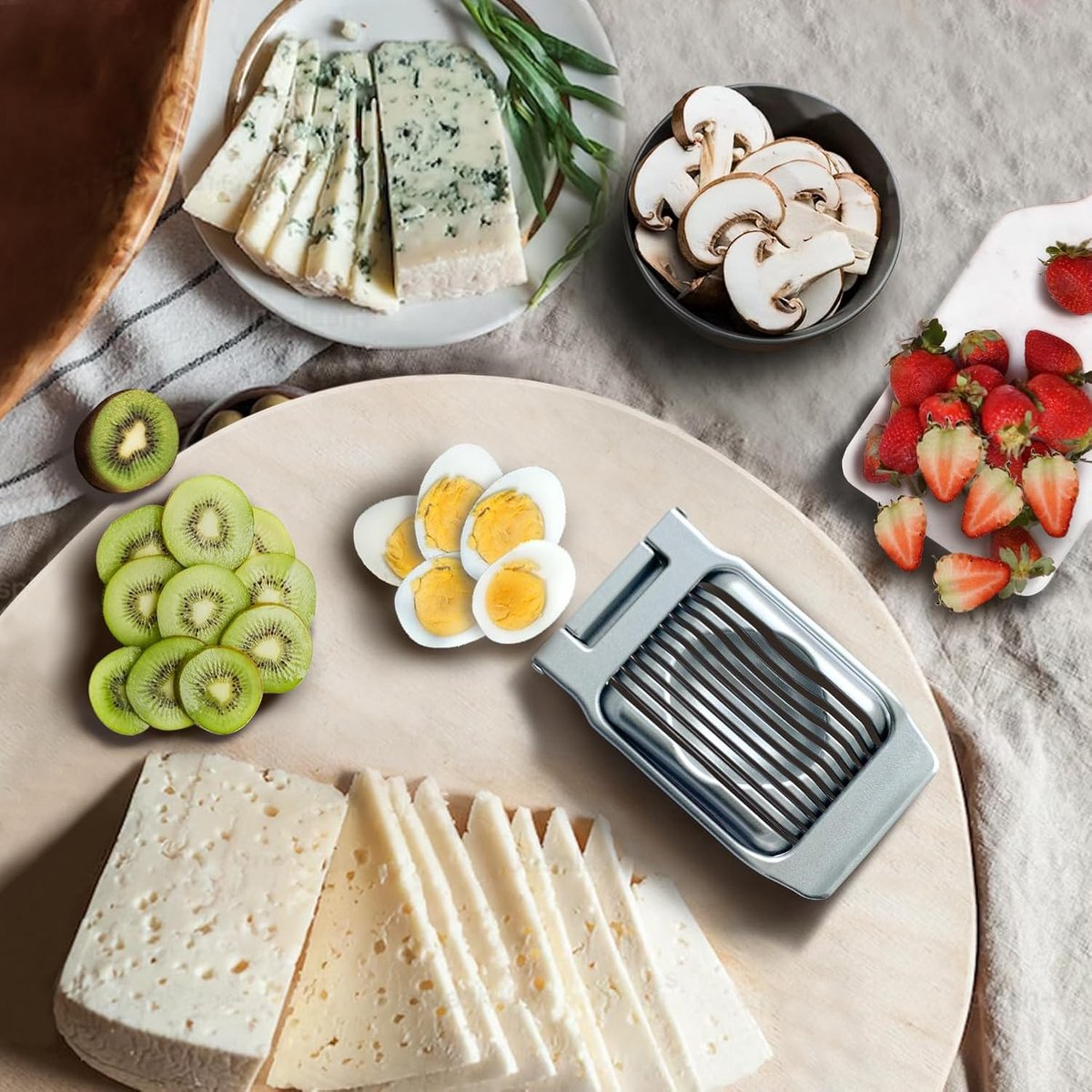 Aluminum Alloy Egg Slicer - Egg Slicer - Hard-Boiled Egg Slicer - Mushroom Slicer - Professional Egg Slicer - Multifunctional Egg Slicer - Round and Oval Slice Egg Slicer - For slicing eggs, bananas, and strawberries - Silver - Image 2