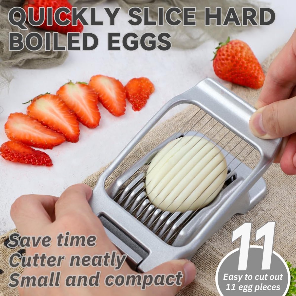 Aluminum Alloy Egg Slicer - Egg Slicer - Hard-Boiled Egg Slicer - Mushroom Slicer - Professional Egg Slicer - Multifunctional Egg Slicer - Round and Oval Slice Egg Slicer - For slicing eggs, bananas, and strawberries - Silver - Image 4