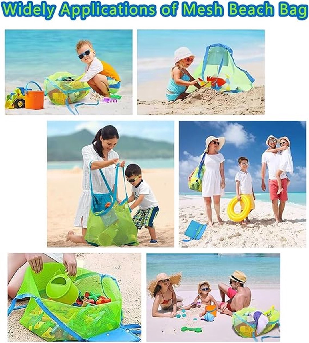 2 pieces - beach bag - 45*45*30 cm - mesh beach bag - lightweight beach bag - foldable storage bag - suitable for children's beach trips, toys, towels and beach shoes - green - Image 3