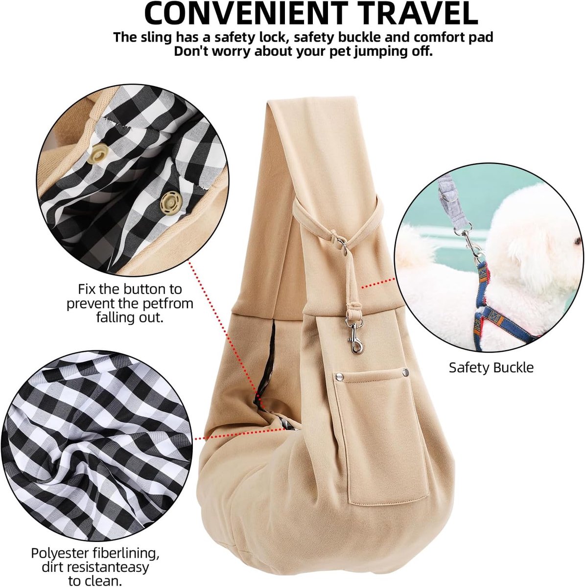 Dog carrier bag - reversible puppy carrier bag - pet bag - cat backpack - dog and cat carrier bag - with storage compartment - shoulder bag - hands-free dog carrier bag - for small dogs and cats - Khaki - Image 4