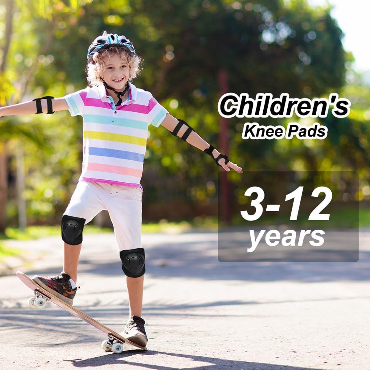 Kids Skate Protection Set - Protective covers for children's roller skates - Skate protection - Protection set for roller skates - Knee pads for children - Includes knee pads, elbow pads and wrist pads - knee pad set - Black - Image 4