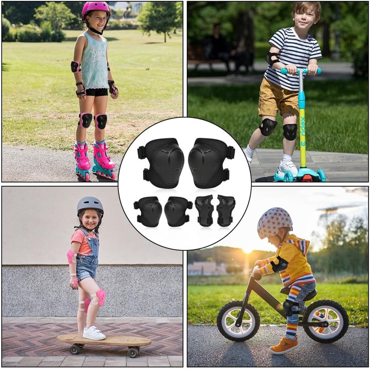 Kids Skate Protection Set - Protective covers for children's roller skates - Skate protection - Protection set for roller skates - Knee pads for children - Includes knee pads, elbow pads and wrist pads - knee pad set - Black - Image 5