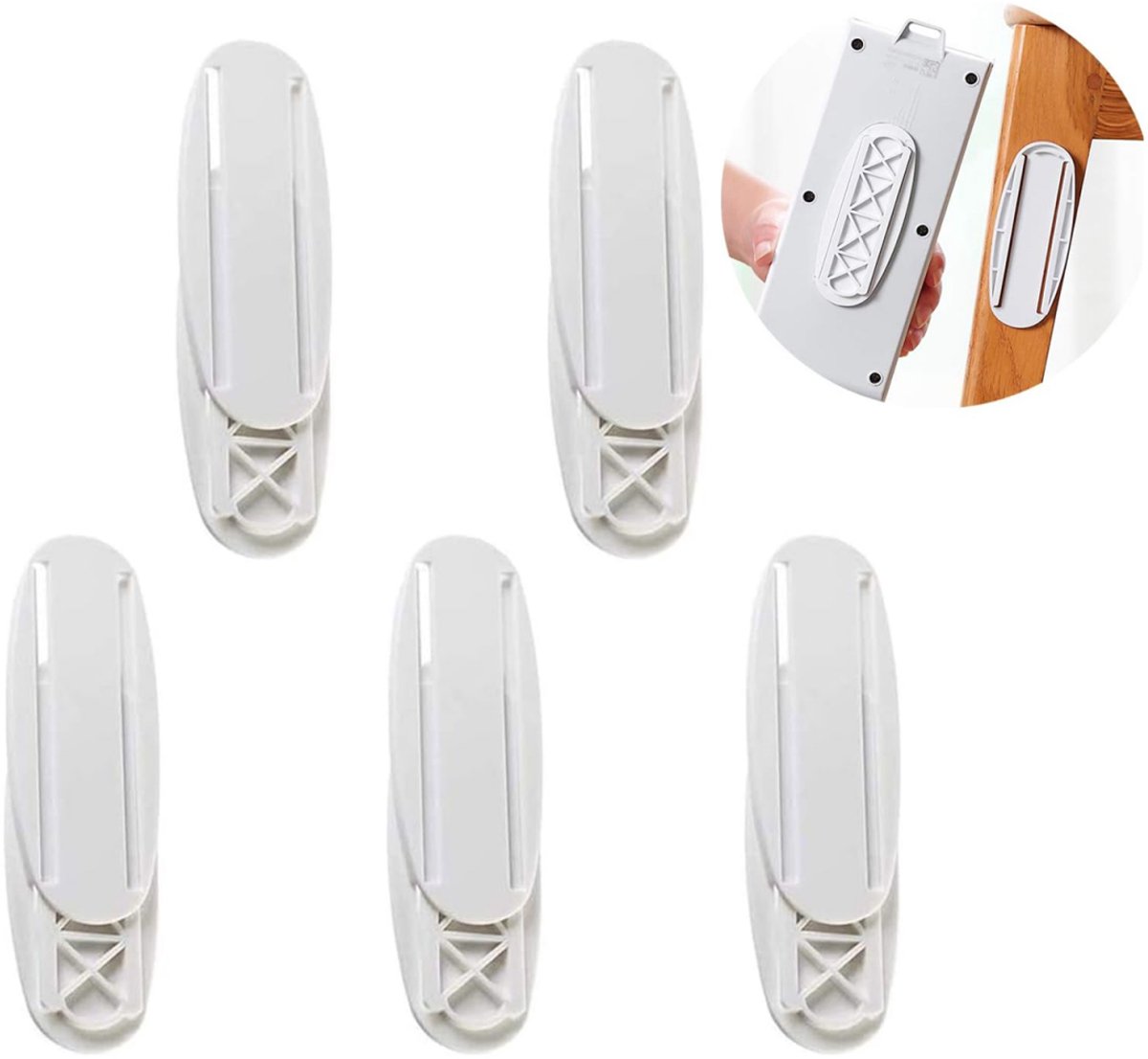 5 pieces - 10.3*4 cm - Self-adhesive power strip mount - Power strip holder fixer - wall sticker for socket - holder for power strip - no holes - wall mounting - for remote control, router, computer, kitchen, home and office - white - Image 1