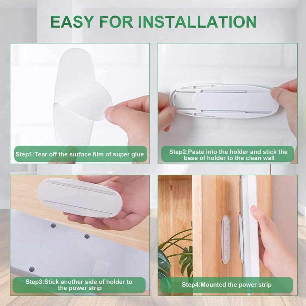 5 pieces - 10.3*4 cm - Self-adhesive power strip mount - Power strip holder fixer - wall sticker for socket - holder for power strip - no holes - wall mounting - for remote control, router, computer, kitchen, home and office - white - Image 6
