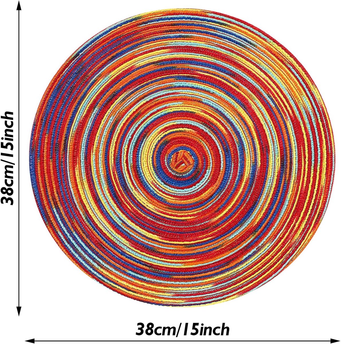 6 pieces - Table mats - Placemats - Round placemats - washable cotton placemats - round braided placemats - Round table mats - Woven placemats - Round placemats - rainbow - 38*38 cm - Image 2