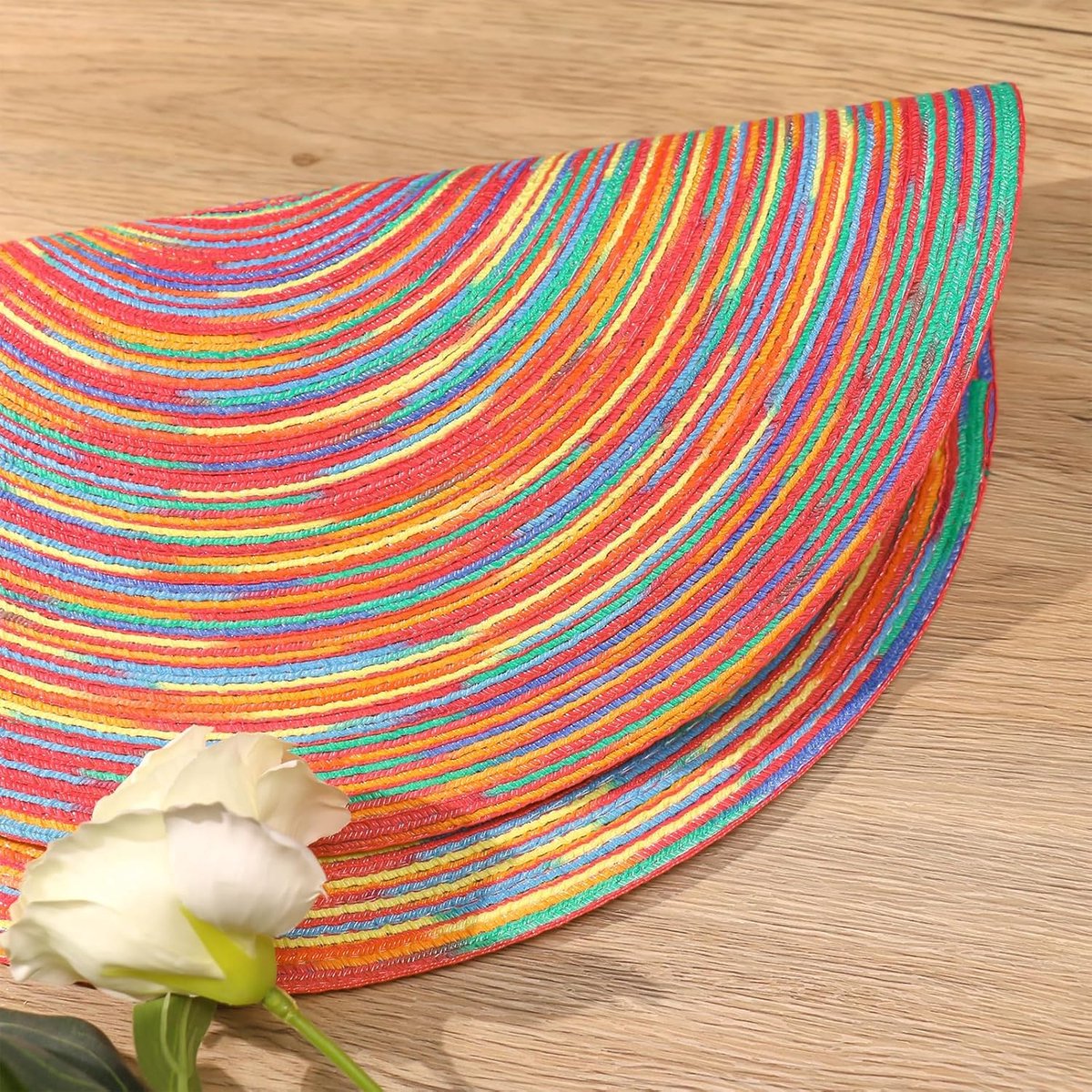 6 pieces - Table mats - Placemats - Round placemats - washable cotton placemats - round braided placemats - Round table mats - Woven placemats - Round placemats - rainbow - 38*38 cm - Image 6