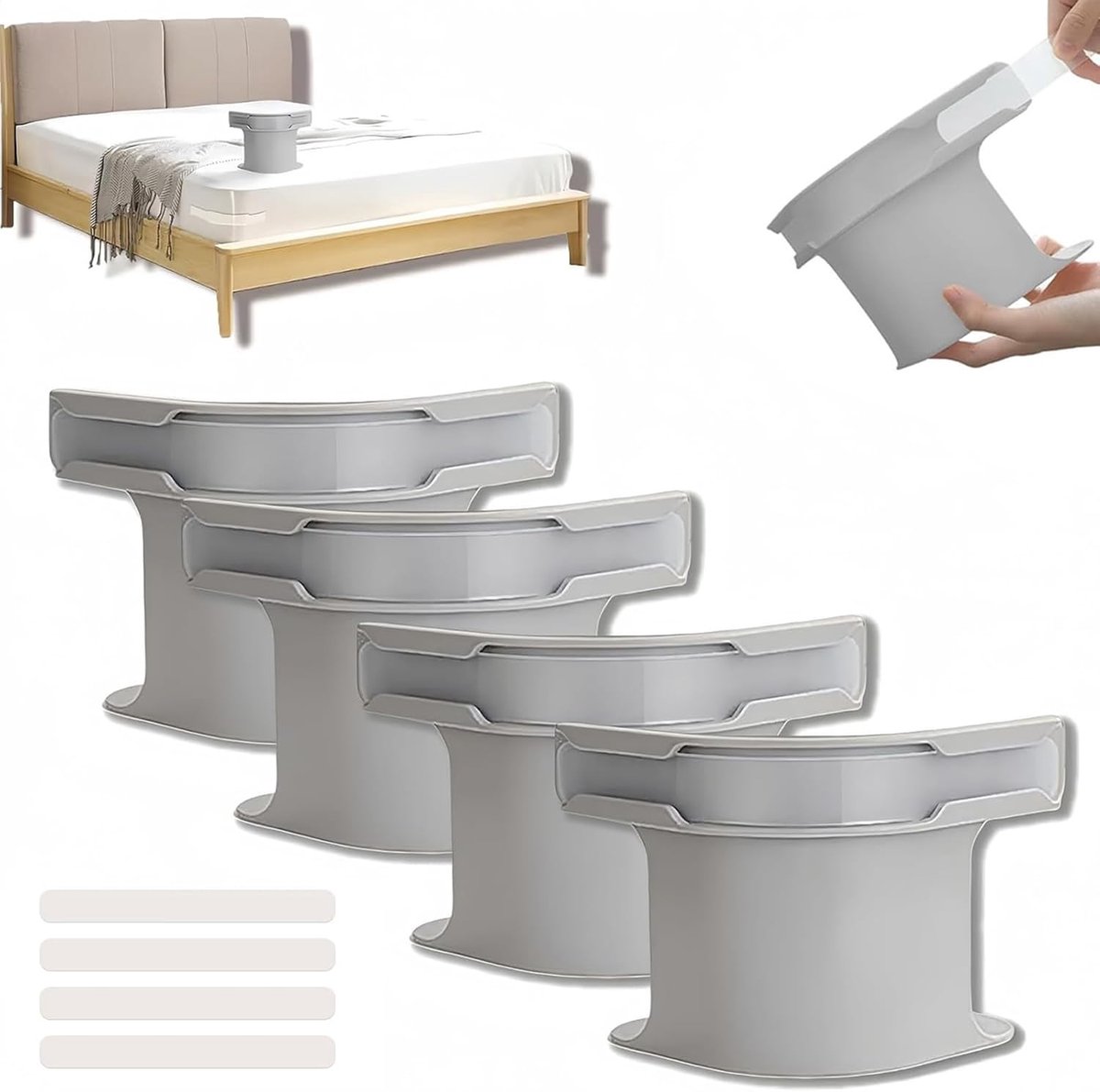 4 pieces - Sheet holder - Bed sheet holder - Duvet clips - Sheet clamps - with fastening strips - removable fitted sheet corner holders - bed clips - corner holders for covers - for mattress protectors, bedding, blankets - 15*12*8.5 cm - grey - Image 1
