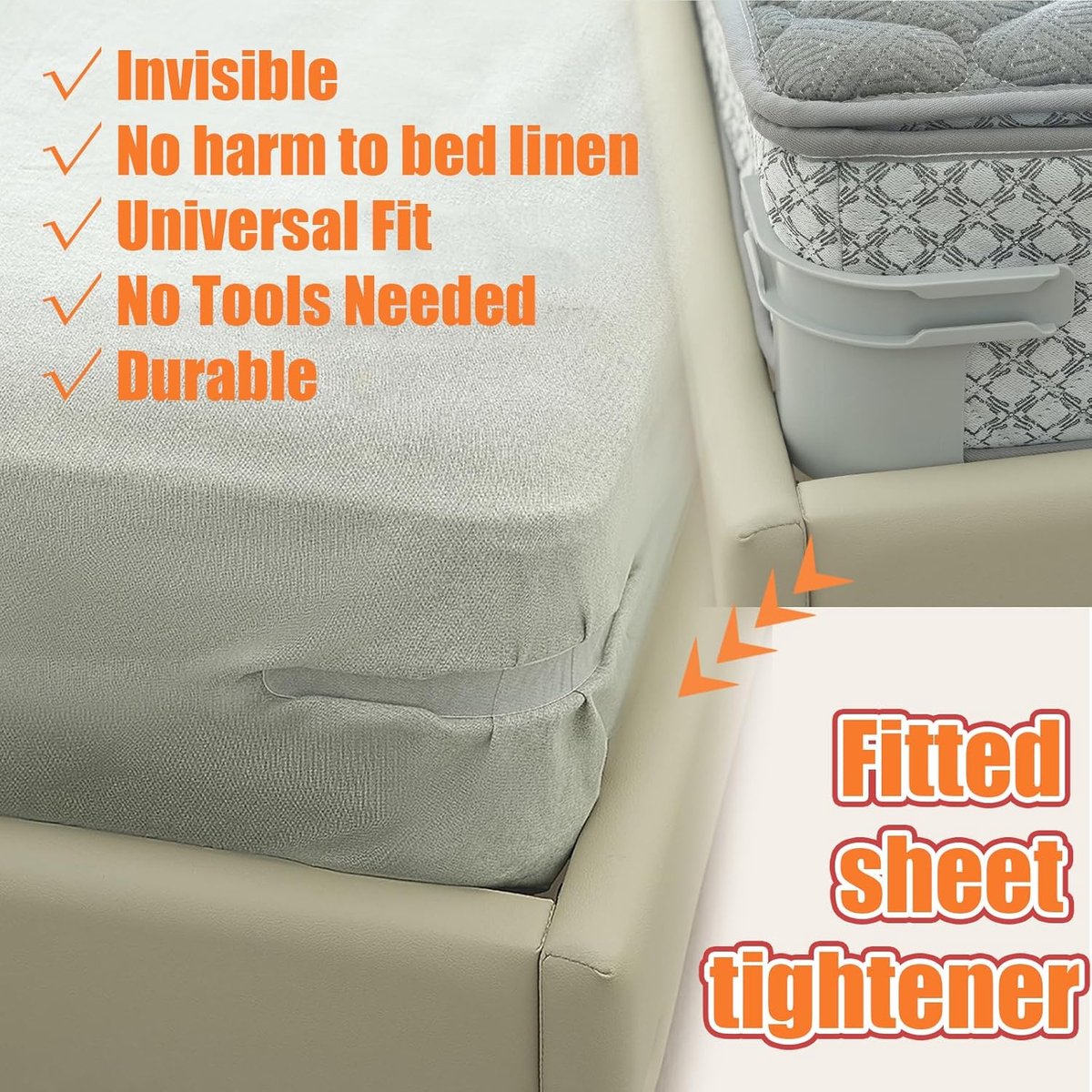 4 pieces - Sheet holder - Bed sheet holder - Duvet clips - Sheet clamps - with fastening strips - removable fitted sheet corner holders - bed clips - corner holders for covers - for mattress protectors, bedding, blankets - 15*12*8.5 cm - grey - Image 2