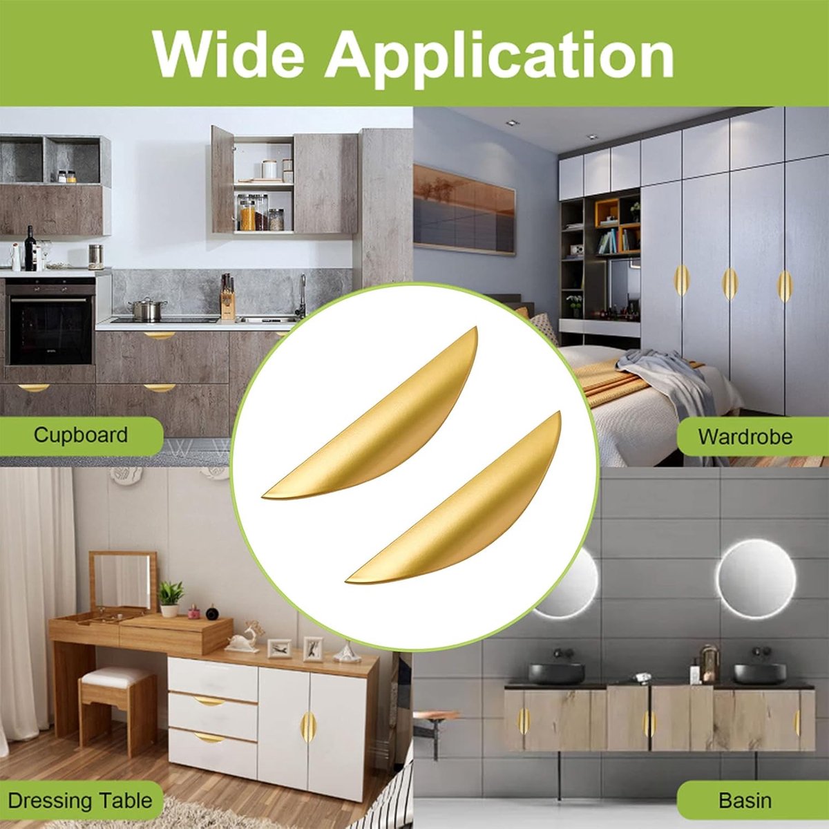 pieces - cabinet handles - door handle - half-moon cabinet handle - hole spacing 64 mm - drawer handles - concealed zinc alloy handles - zinc alloy cabinet handles - furniture accessories - with screws - for kitchen cabinet, chest of drawers, hardware - 1 - Image 4