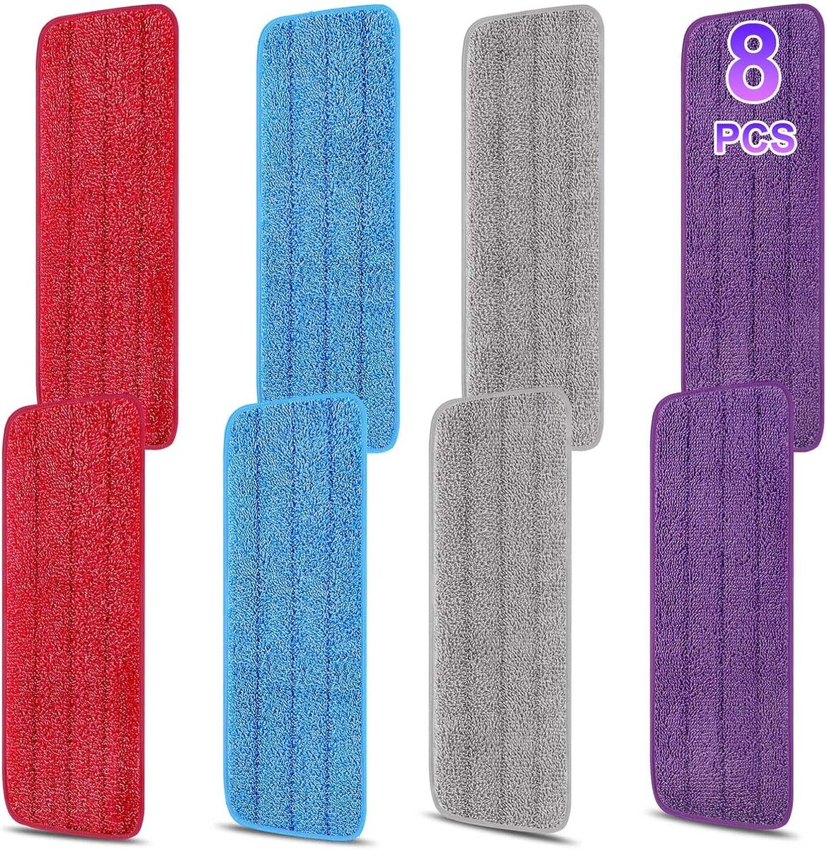 8 Pack 16.5 inch reusable mop pads Microfiber spray mop replacement heads - mop head replacement Suitable for wet/dry mopping compatible with Bona floor care system (4 colors of mops) - Image 1