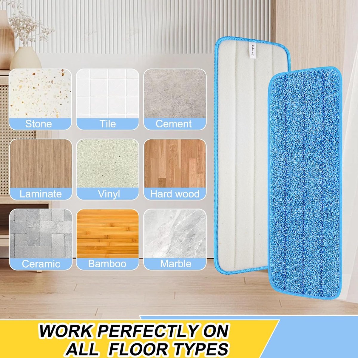 8 Pack 16.5 inch reusable mop pads Microfiber spray mop replacement heads - mop head replacement Suitable for wet/dry mopping compatible with Bona floor care system (4 colors of mops) - Image 4