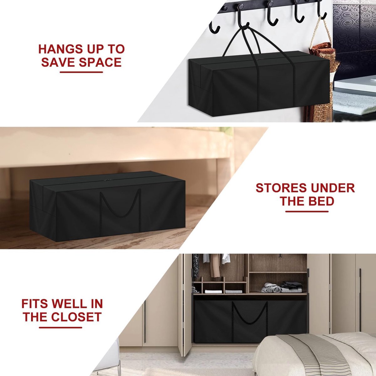 Storage bag for garden furniture cushions - 600D - waterproof - UV-resistant - portable storage bag - Dust cover - Garden Furniture Cushion Cover - for garden furniture with handles and zipper - 122x38x51cm - black - Image 2