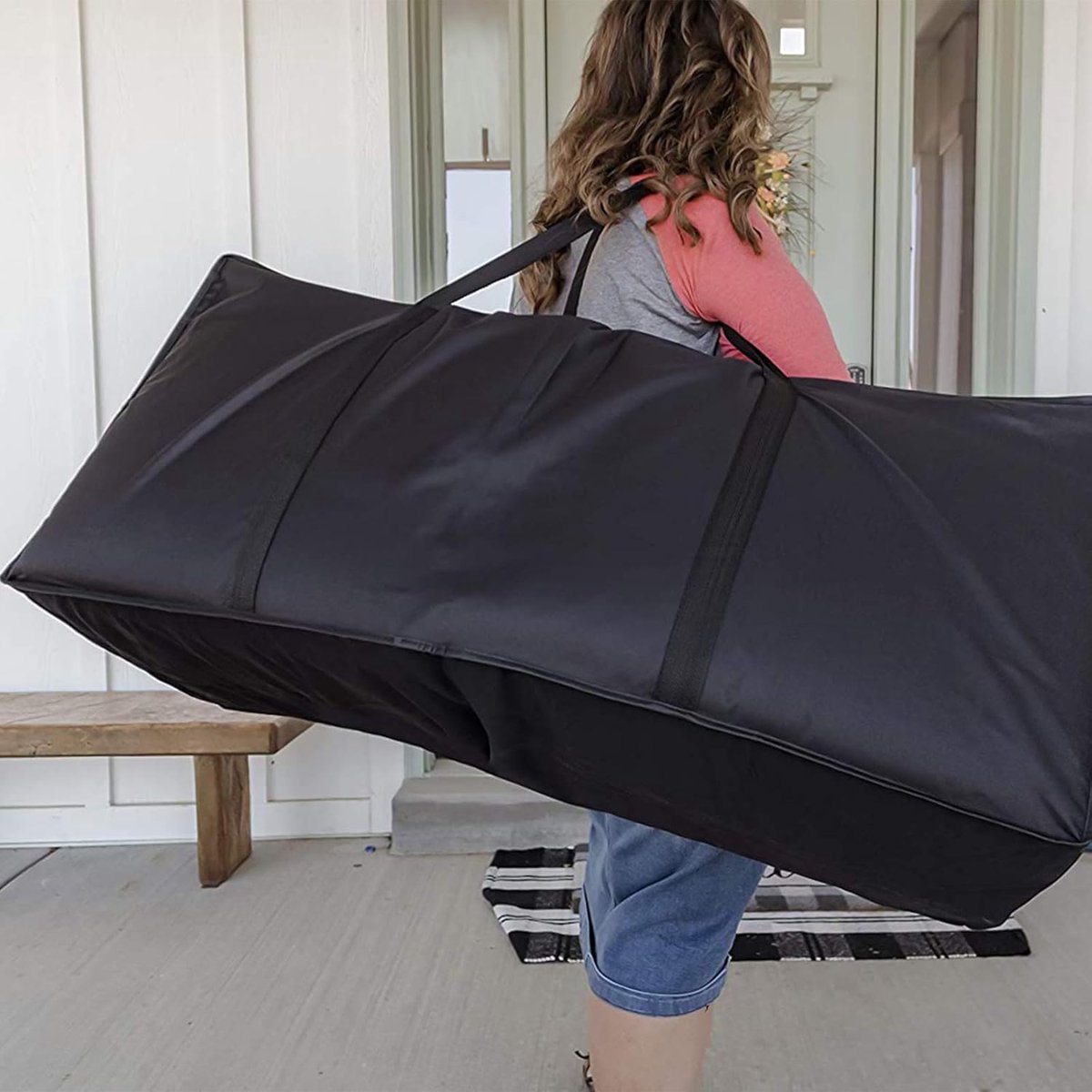 Storage bag for garden furniture cushions - 600D - waterproof - UV-resistant - portable storage bag - Dust cover - Garden Furniture Cushion Cover - for garden furniture with handles and zipper - 122x38x51cm - black - Image 3