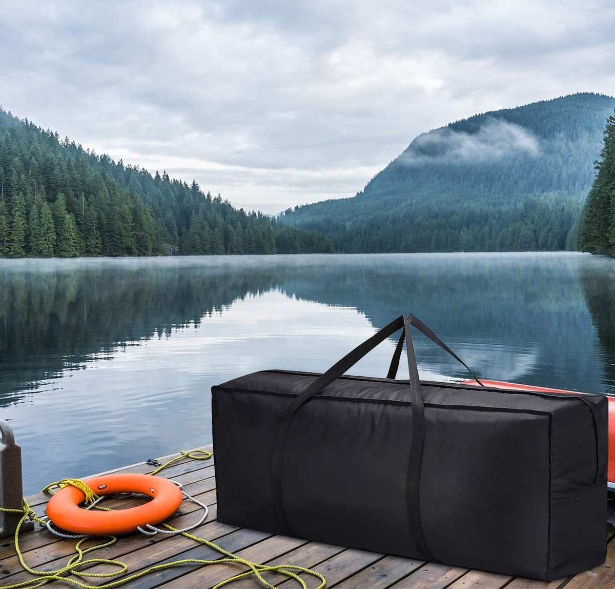 Storage bag for garden furniture cushions - 600D - waterproof - UV-resistant - portable storage bag - Dust cover - Garden Furniture Cushion Cover - for garden furniture with handles and zipper - 122x38x51cm - black - Image 5