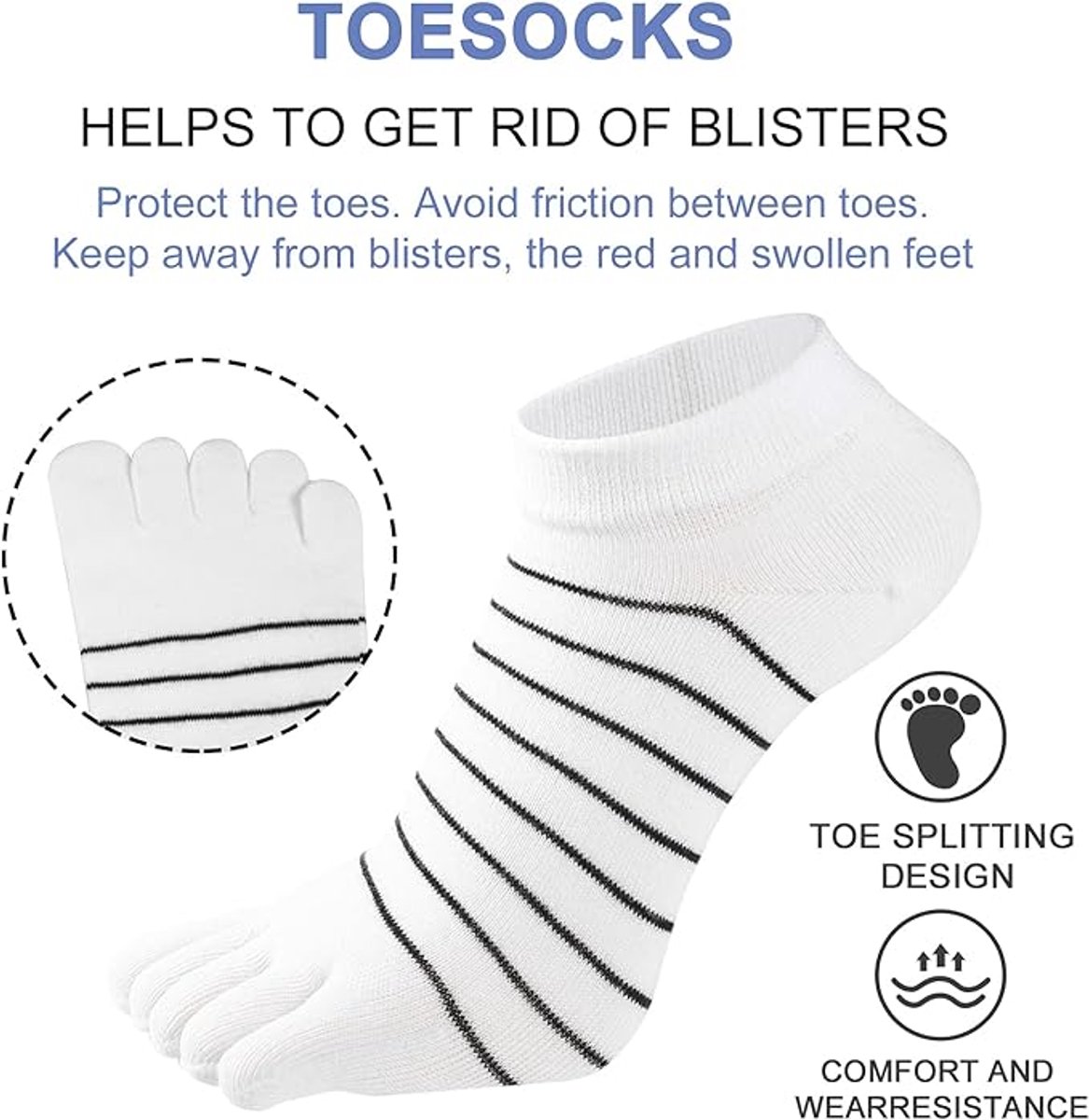 5 pairs - Toe socks - Toe socks - Yoga socks - cotton toe socks for women - Runner toe socks - Runner Toe socks - Smooth toe seam - Cotton - Comfortable Socks - sports socks - loose toe socks - breathable sports socks - white - Image 2