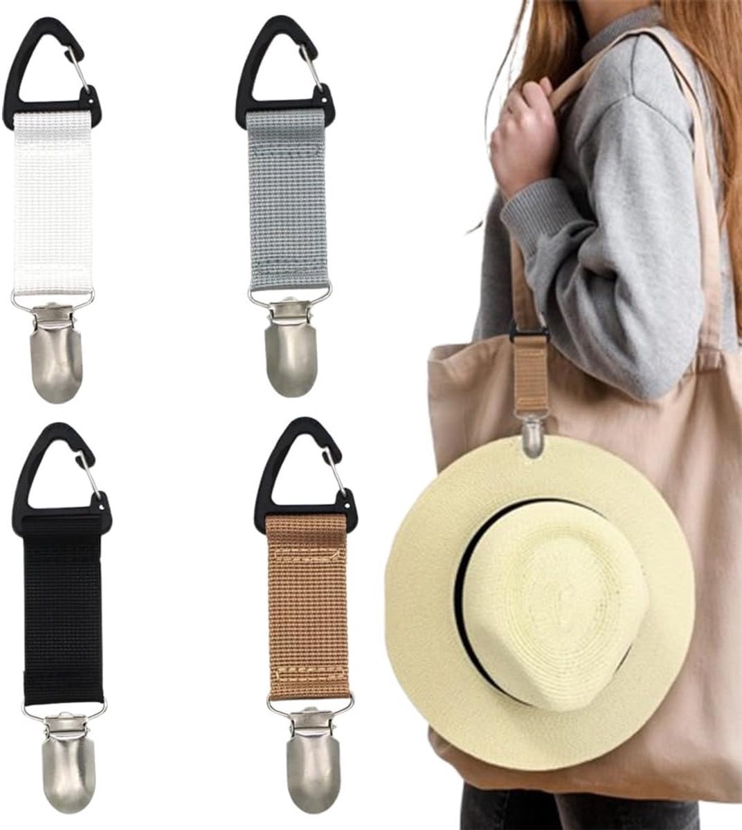 4 Travel Hat Clips - Dust Clips - Hands-Free Hat Holder - Outdoor Bag Accessories - Elastic Hat Clip - For Travel Bags, Backpacks, Wallets, Luggage Bags - Prevent Loss - Image 1