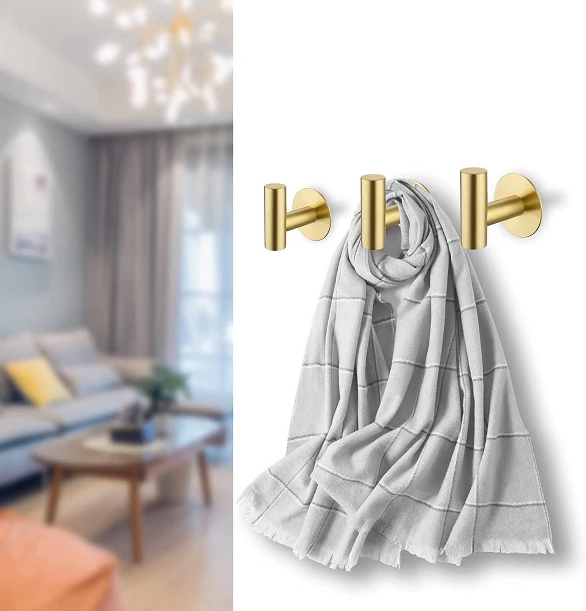 2-pack self-adhesive hooks - Door hooks - Clothes hooks - Bathroom hooks - Wall hooks - Towel hooks - Hook holders - No drilling required - Self-adhesive - SUS 304 - Suitable for home, office, bathroom and kitchen - Gold - Image 6