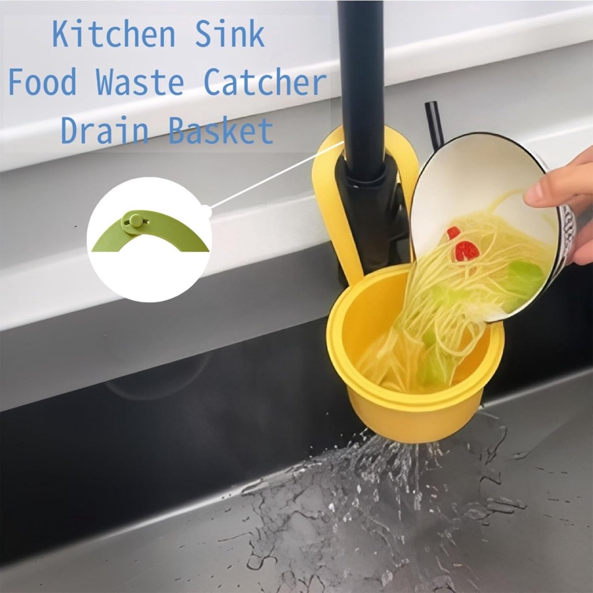 Drain Basket - Drain Filter - Sink Storage Holder - Faucet Hanging Strainer - Sink Drain Basket - Sink Strainer Basket - Sink Food Waste Collection Bin - Sink Trash Can - Plastic Kitchen Sink Strainer - Food Fruit Vegetable Drying Rack - Yellow - Image 2